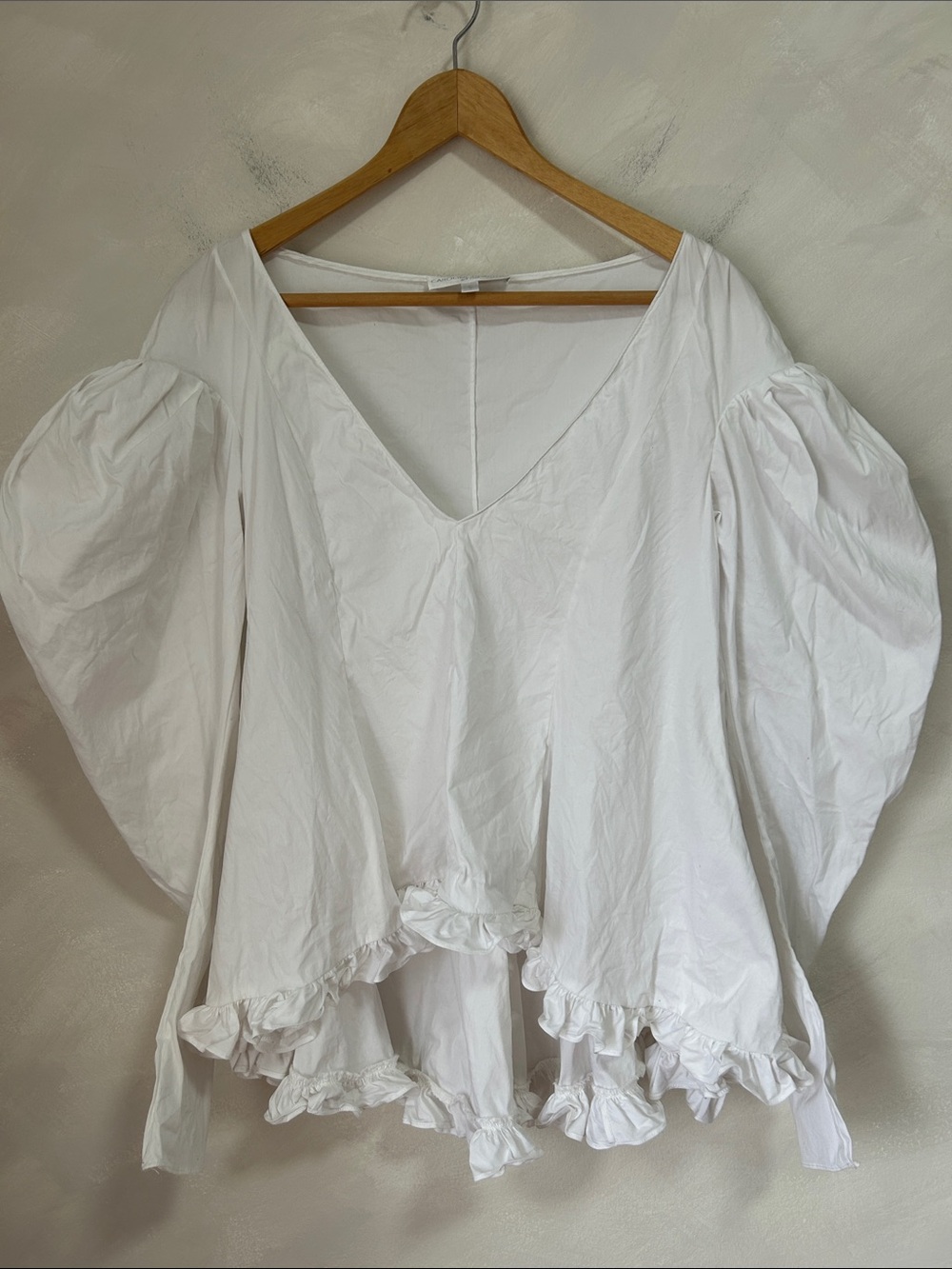 Caroline Constas white blouse puff mutton sleeves asymmetrical peplum ruffle S